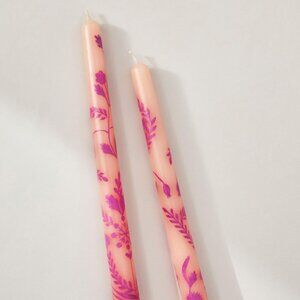 Anthropologie Ananda Hanpainted Pink Taper Candles - Set of Two 12 Inch